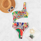 Women's Printed One-shoulder Swimsuit