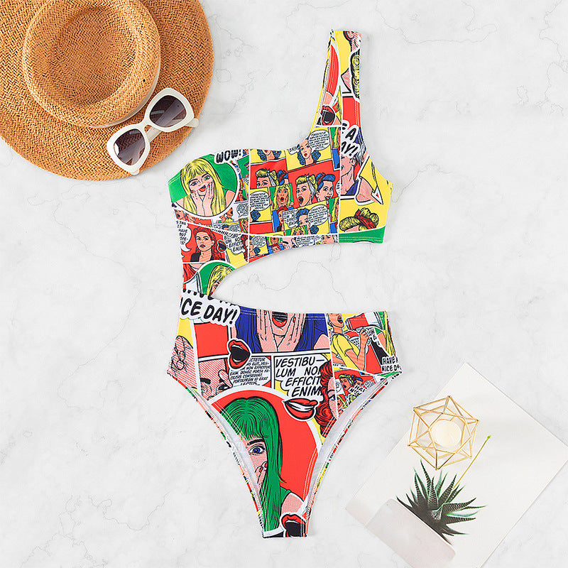 Women's Printed One-shoulder Swimsuit