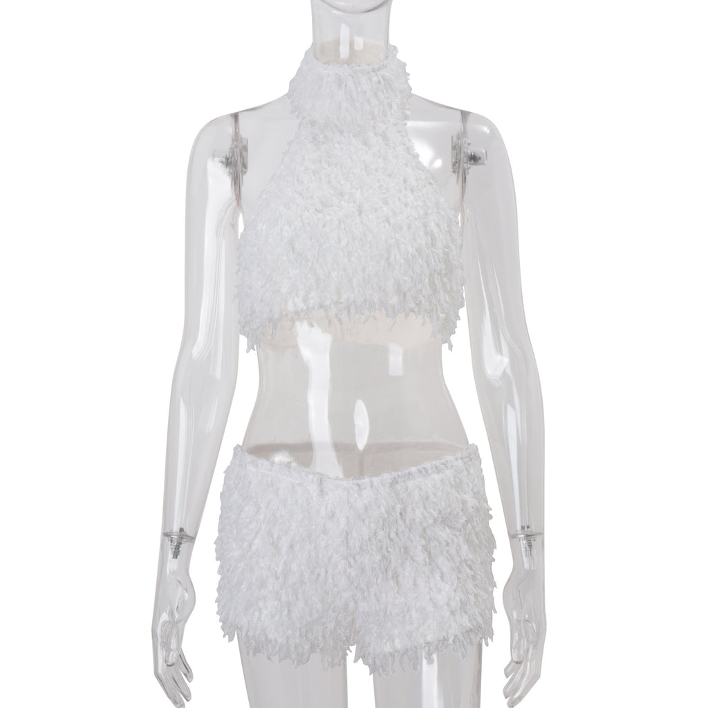 Turtleneck Plush Thermal Base-layer Top And Sexy Shorts Set