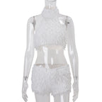 Turtleneck Plush Thermal Base-layer Top And Sexy Shorts Set