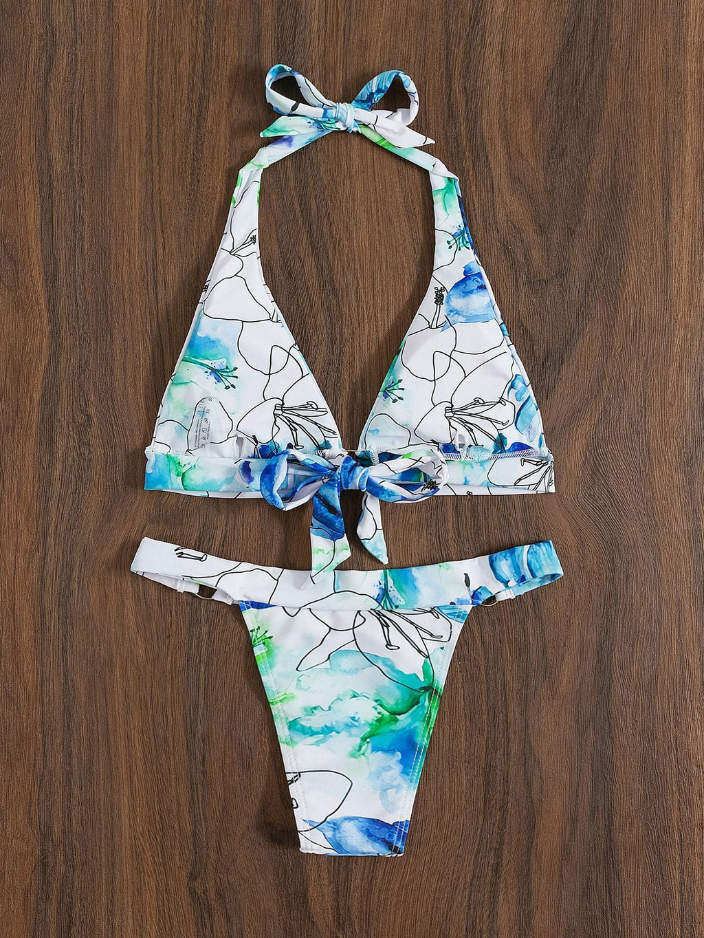 Floral Print Lace Up Bikini Women's Split Swimsuit