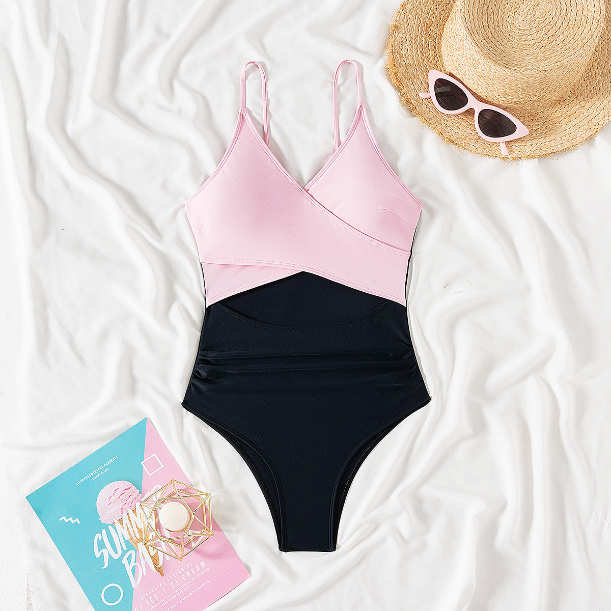 Color-block One-piece Womens Swimsuit