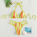 Women's Fashion Lace Up Print Halter Swimsuit