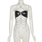 European And American PU Leather Cross Neck Hanging Chain Outer Wear Inner Wear Tube Top