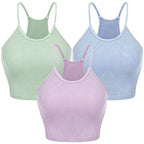 3 Pack Women Crop Basic Tank Top Ribbed Knit Sleeveless Round Neck 9 Color Machine Wash Summer Crop S To XL