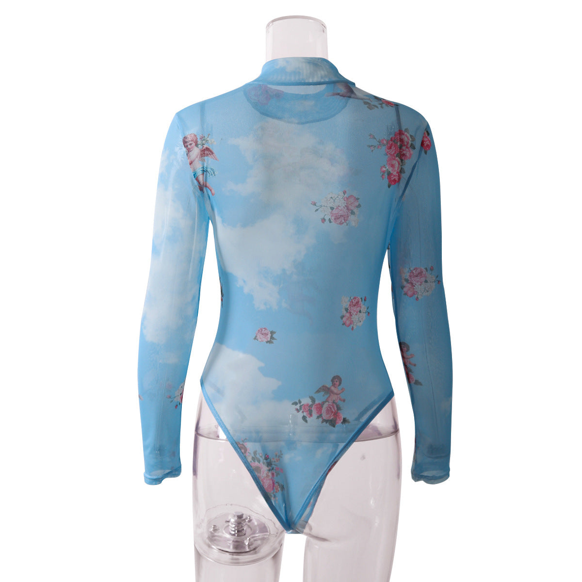 European And American Angel Net Printed Long Sleeve Jumpsuit