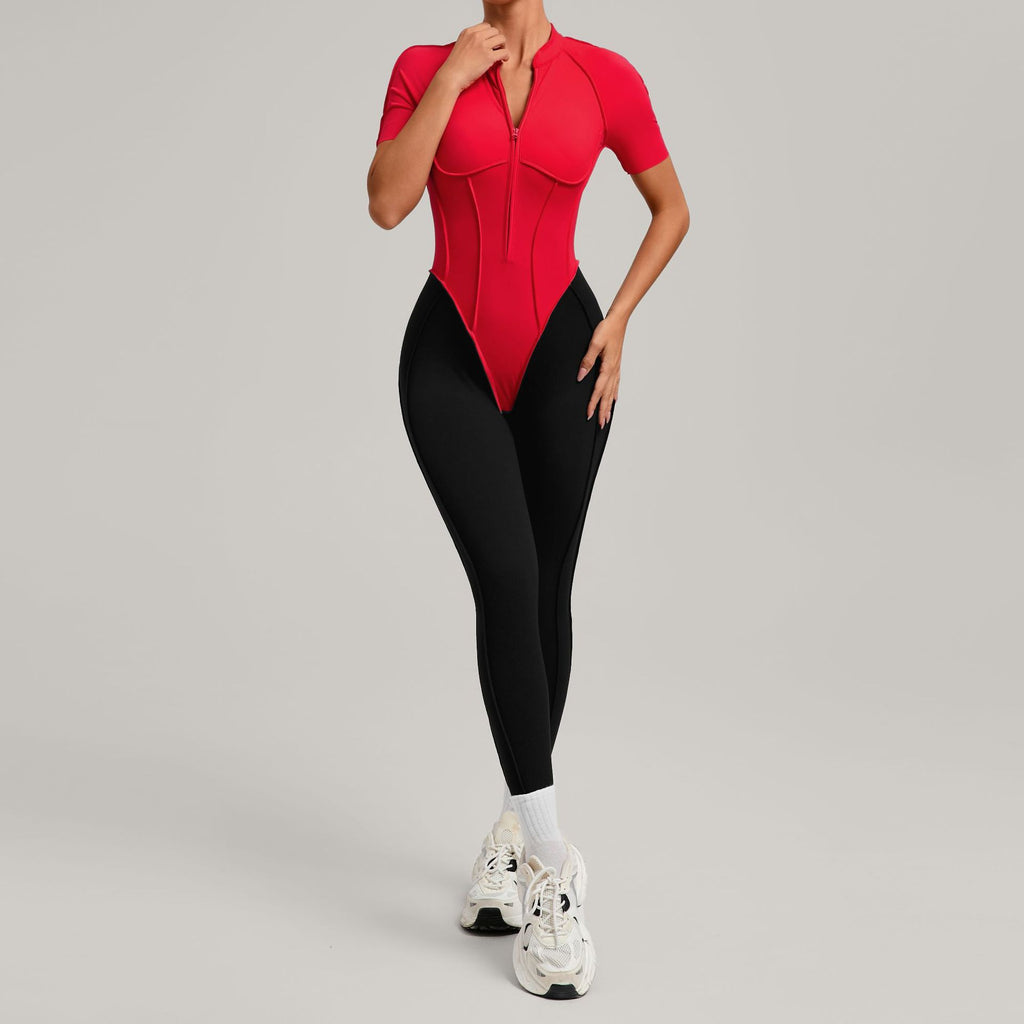 Womens Color Block Spliced Athletic Yoga Jumpsuit