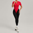 Womens Color Block Spliced Athletic Yoga Jumpsuit