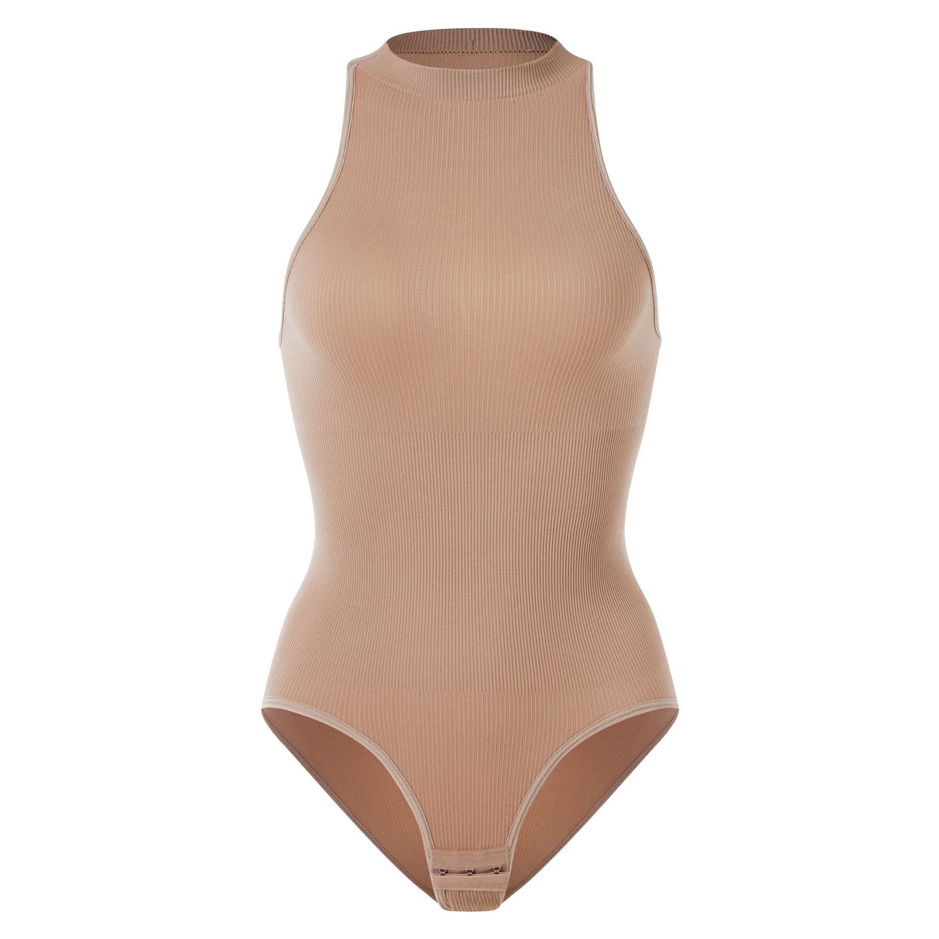 Sleeveless Outerwear Base Layer With Front Button Closure Tummy-control Bodysuit