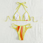 Women's Fashion Lace Up Print Halter Swimsuit
