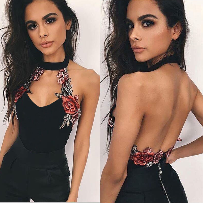 Embroidered Halterneck Sexy Jumpsuit