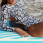 Tight Floral Cutout Sunscreen Conservative Swimsuit