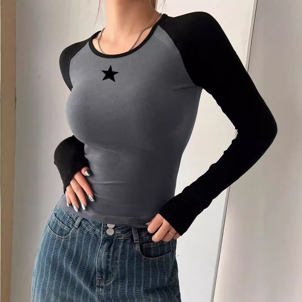 Women's Retro Long-Sleeve T-Shirt Slim-Fit Base Layer Top