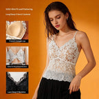 Lace Floral Camisole Mesh Top With Built-in Pads Sexy Slim-Fit Minimalist Base Layer