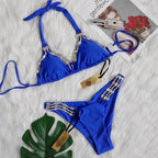 Metal Diamond Studded Chain Strap Women's Fission Swimsuit