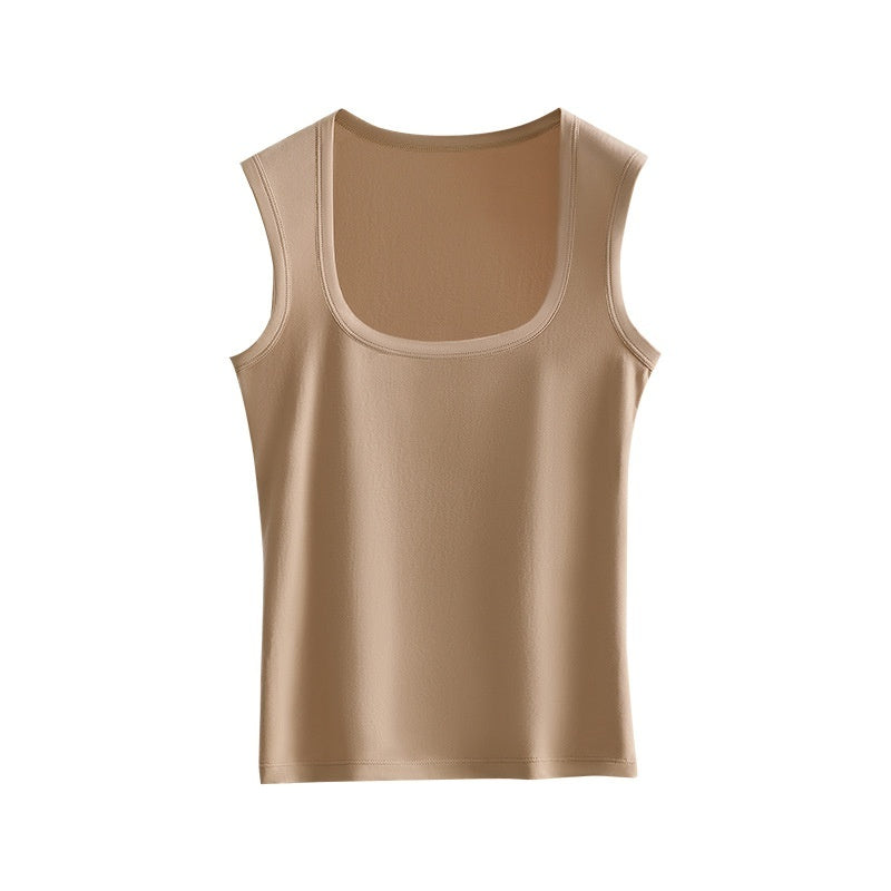 Womens Camisole Inner Layer Solid Color Square Neck Plus Size Sleeveless Base Shirt Slimming Bottoming Vest