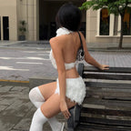 Turtleneck Plush Thermal Base-layer Top And Sexy Shorts Set