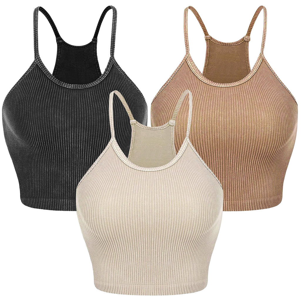3 Pack Women Crop Basic Tank Top Ribbed Knit Sleeveless Round Neck 9 Color Machine Wash Summer Crop S To XL