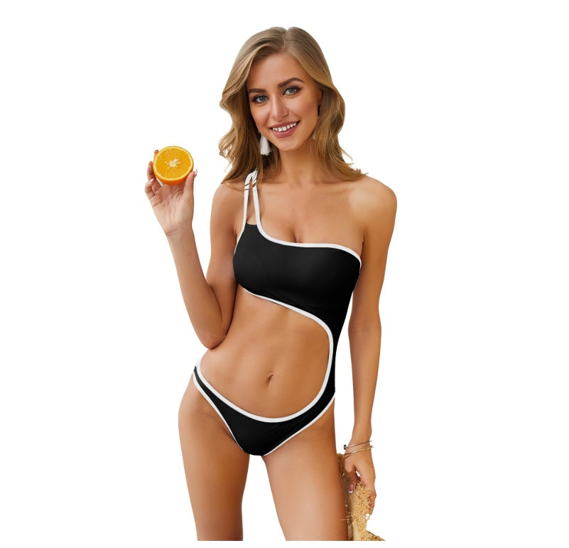 Nylon edging colorblock one-piece swimsuit