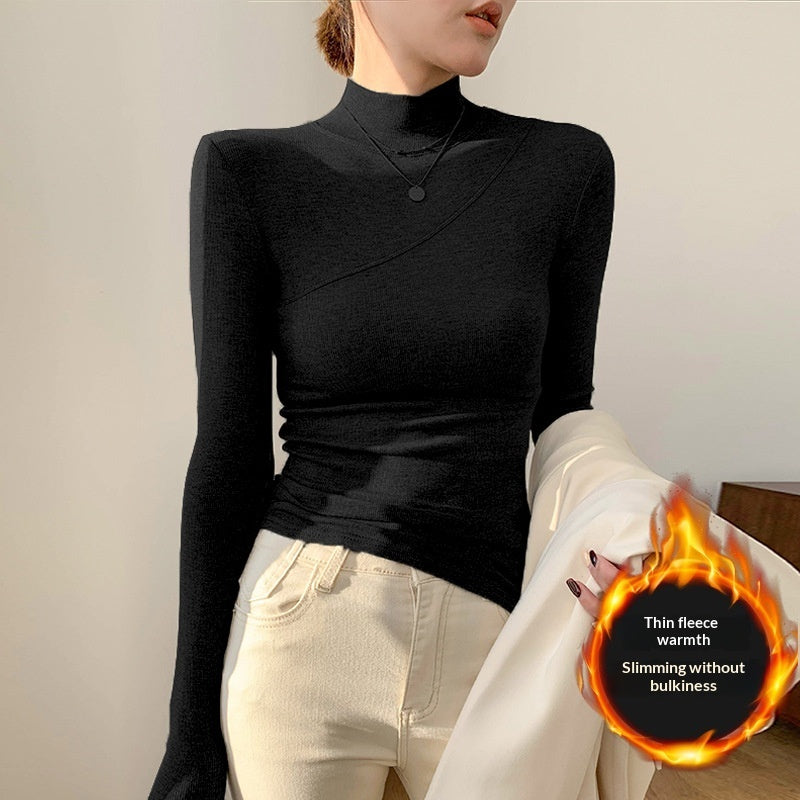 High-elastic Cotton Mock-neck Base Layer For Women