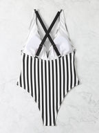 Black And White Striped One-piece Swimsuit Bikini