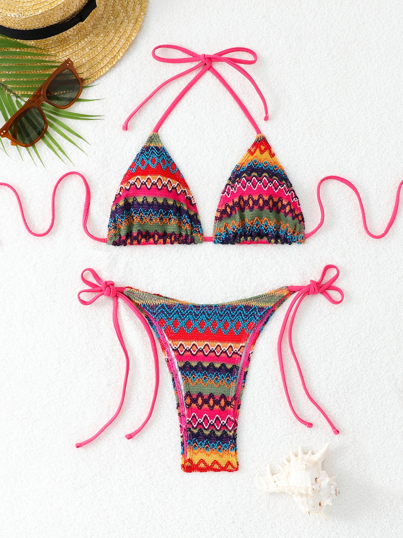 Split Bandage Swimsuit Female Knitting Bikini