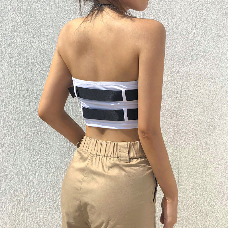 Tube top new word shoulder sexy bag buckle wrapped chest nightclub base coat