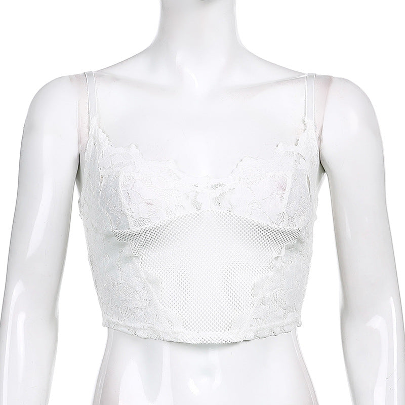 Bowknot Lace Petals V-Neck Hollow Mesh Base