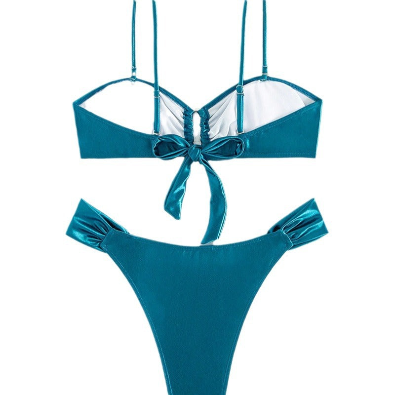 Solid Color Swimsuit Women's Glossy Exercise Bikini