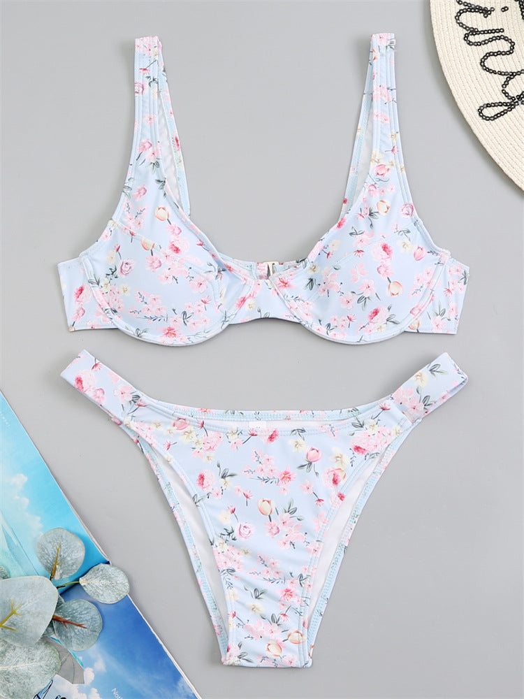 Bikini Floral Yellow Split Swimsuit