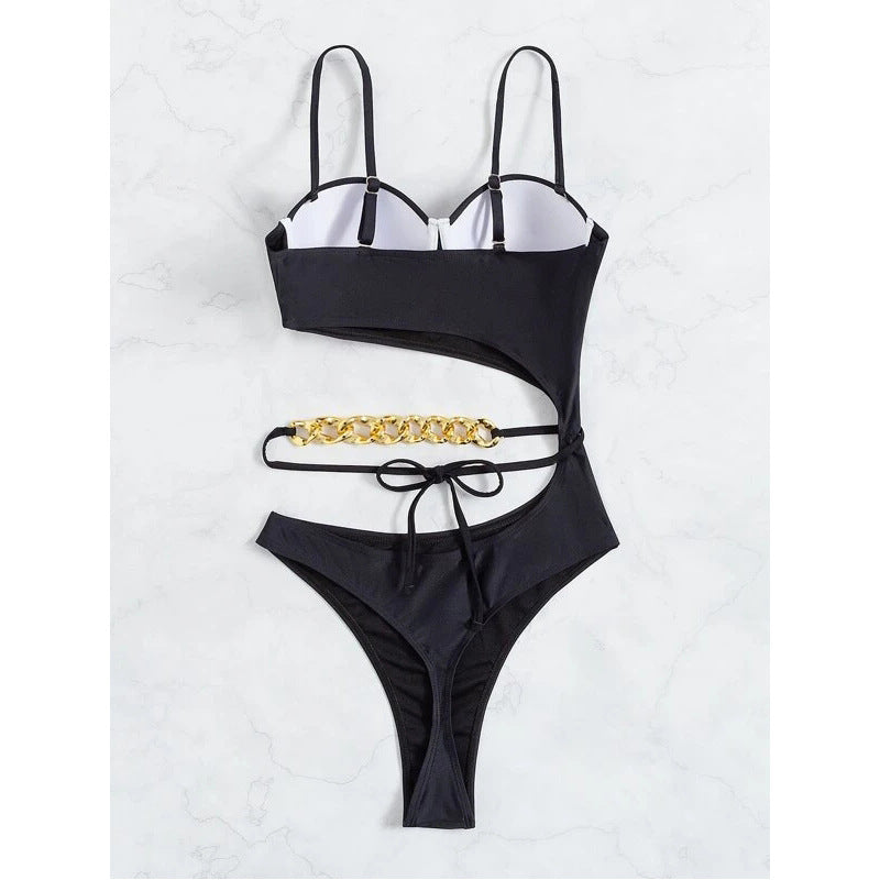 Ladies One Piece Swimsuit Beach Solid Color Swimsuit