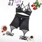 Women's Fashion Pure Color Mesh Cross Shapewear Three-piece Set