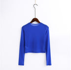 New Spring And Summer Solid Color Sexy Round Neck Long-sleeved Mesh Perspective Women's Shirt T-shirt High-elastic Inner Bottoming