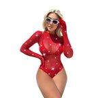 Women's Rhinestone-Embellished Sheer Long-Sleeve Lingerie Jumpsuit