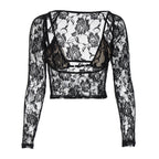 See-through Lace Shirt Low-cut High Elastic Tight Top Long Sleeve Inner Wear