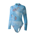 European And American Angel Net Printed Long Sleeve Jumpsuit