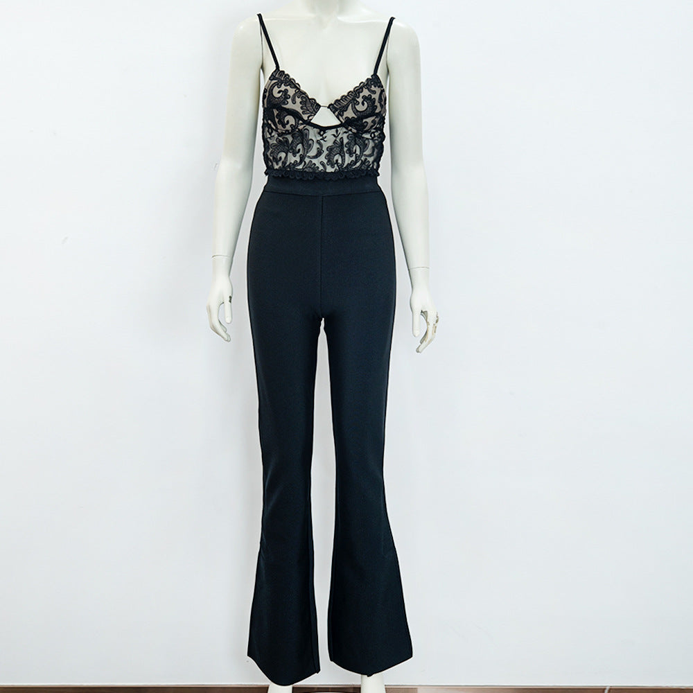 Lace Bandage Stretch Slim Fit Skinny Jumpsuit Fishbone