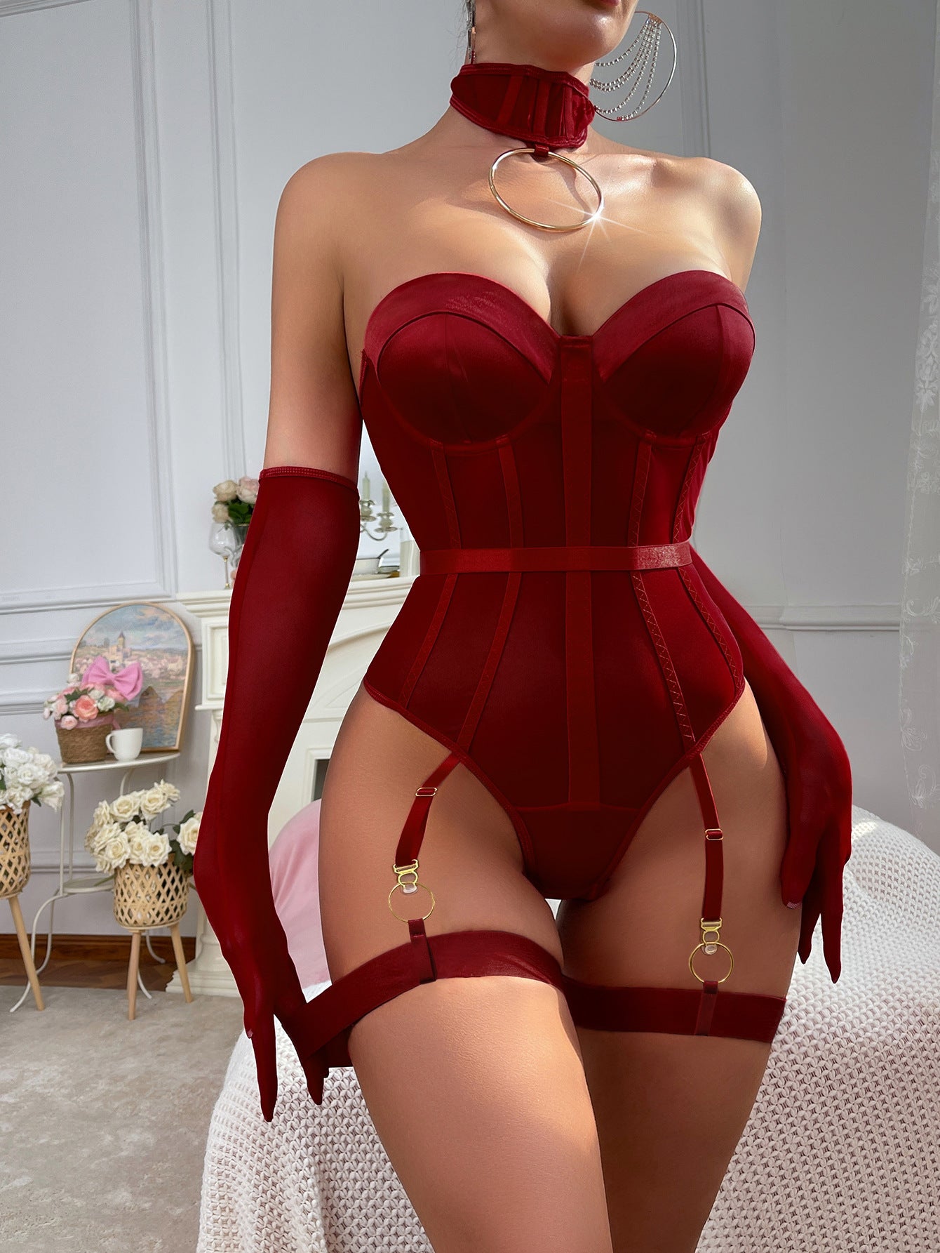 Womens Collar-style Shapewear Bodysuit Set
