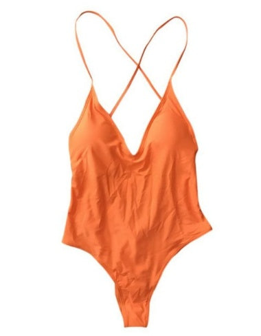 Candy-colored strap Halter Sexy Siamese Swimsuit New Solid Color Siamese Swimsuit Sexy Bikini Multicolor Swimsuit