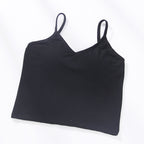 U Back Gathered Cotton Cropped Tank Top Women's Base Ride Chest Wrap Underwear Integrated Fixed Cup Wireless Spaghetti-strap Tube Top