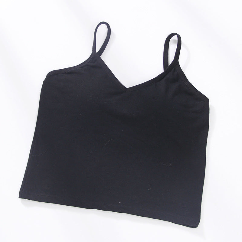 U Back Gathered Cotton Cropped Tank Top Women's Base Ride Chest Wrap Underwear Integrated Fixed Cup Wireless Spaghetti-strap Tube Top