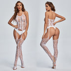Halter Open Crotch Jumpsuit Garter Belt Suit