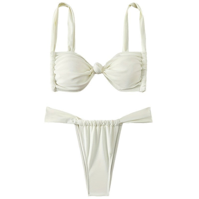 Women's Solid Color Sexy Lacing Sling Split Swimsuit