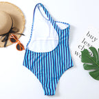 One Piece Swimsuit Striped Multicolor Ragged Back