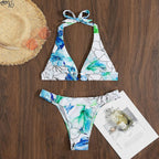 Floral Print Lace Up Bikini Women's Split Swimsuit