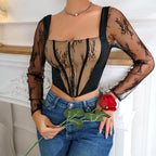 Slim-fit Front Button Fishbone Corset Square Neck Inner Top