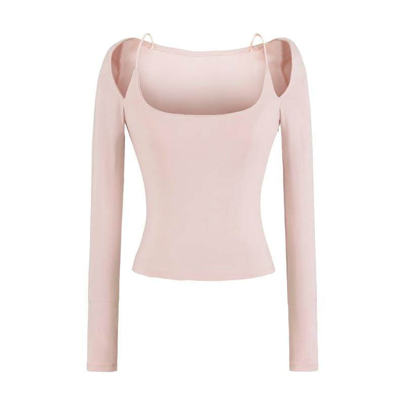 Off-shoulder Halter-neck Long-sleeve T-shirt With A Plunging Neckline A Sleek Ultra-feminine Base Layer