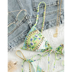 Chinese Style Printed Sub-system Belt Swimsuit