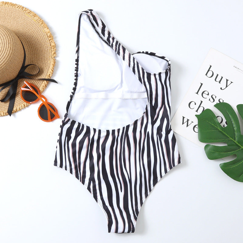 One Piece Swimsuit Striped Multicolor Ragged Back