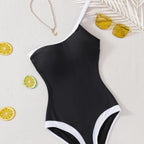 One Shoulder Color Block Design Swimsuit